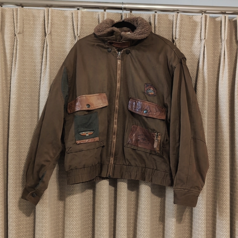Vintage Men's European Size 4 Traditional Zip Up Pilot Jacket With Patches